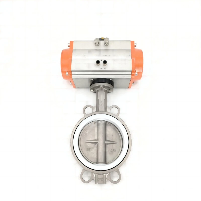 Pneumatisches Edelstahl-PTFE-Wafer-Absperrventil, Detailansicht von hinten